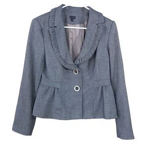 Madison Womens Career Jacket Ruffled Collar Two Button Peplum Style Size 8
